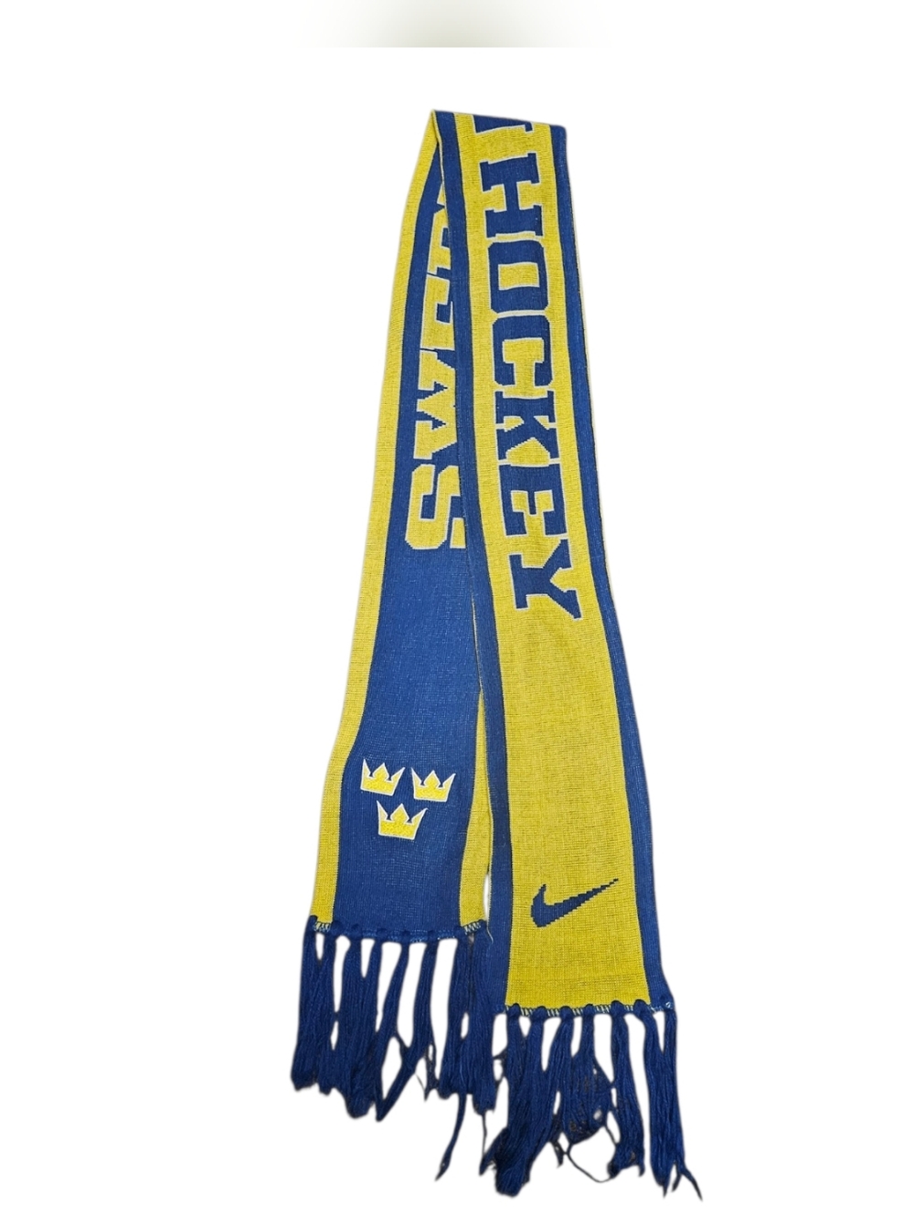 Nike Sweden National Team Hockey Scarf One Size Blue Yellow Fringe Knit